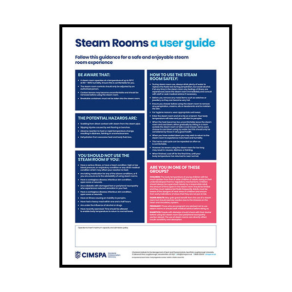 Product Image 1 - CIMSPA STEAM ROOM USER GUIDE POSTER